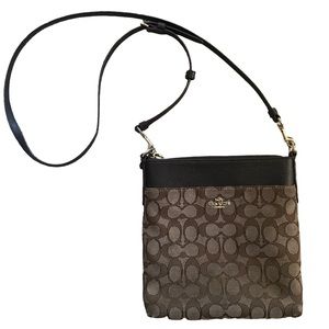 Coach Signature Jacquard Crossbody Bag Khaki/Brown Purse C Logo Adjustable Strap